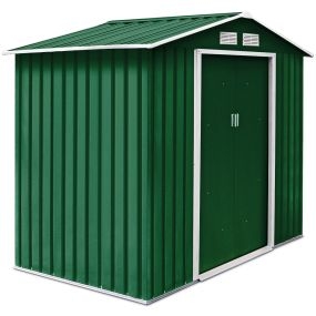 213x127x185cm Caja de Cobertizo de Jardín para Herramientas en Chapa de Acero Verde Oscuro