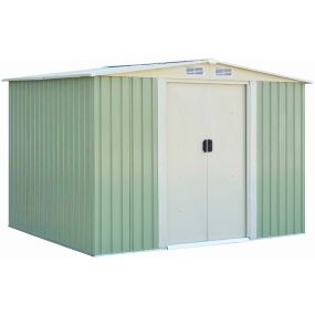 Cobertizo con Puerta Corredera y Techo a Dos Aguas Galvanizado con Ventilación Caseta de Exterior 205 x 257 x 175,5 cm Verde Claro