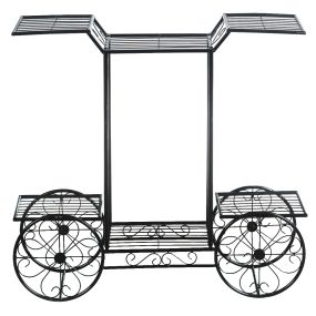 Estante de metal en forma de carrito para plantas y flores, 6 niveles, negro, 80,5 x 25 x 75 cm