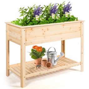 Maceta elevada de madera para jardín con repisa 92 x 41 x 81 cm natural