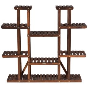 Estante de Madera con 6 Niveles para Plantas Soporte Expositor Carbonizado para 17 Macetas Flores para Balcón Patio Salón Natural