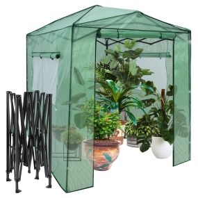 Invernadero Portátil de Jardín con 2 Ventanas Puertas de Enrollable Cierre de Doble Cremallera Frontal y Trasera 180 x 250 x 230 cm Verde