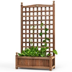 Jardinera elevada con espaldera de celosía y drenaje 64,5 x 28 x 120 cm marrón