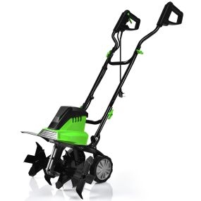 1500 W Arado Cincel Eléctrico y Cultivador con Empuñadura Plegable y Ruedas Regulables Fácil de Almacenar Verde 104,5 x 100 x 45,5 cm