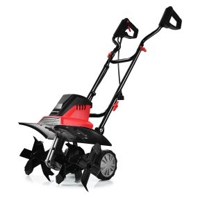 1500 W Arado Cincel Eléctrico y Cultivador con Empuñadura Plegable y Ruedas Regulables Fácil de Almacenar Rojo 104,5 x 100 x 45,5 cm