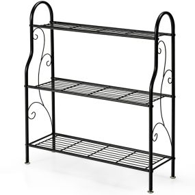 Soporte de Planta de Metal de 3 Niveles con Elegante Patrón de Volutas Estante de Exhibición Multifuncional para Hogar 72 x 25 x 85 cm