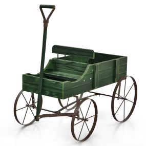 Carrito de madera maceta decorativa con ruedas y 2 secciones para plantas 62 x 34 x 60 cm