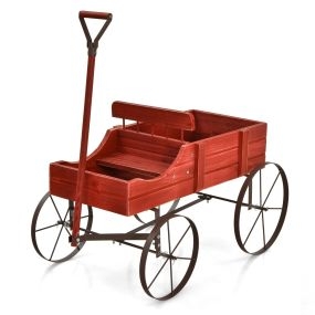 Carrito de madera maceta decorativa con ruedas y 2 secciones rojo 62 x 34 x 60 cm