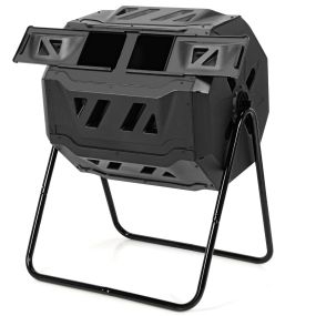 Compostador de Exterior 160 L Cesto de Reciclaje de Residuos Orgánicos Giratorio con Doble Cámara 2 Puertas Correderas Negro 70 x 65 x 93 cm