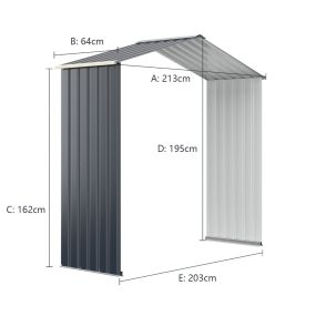 Extensión 213 cm de Caseta de Metal para Exterior Cobertizo con 4 Respiraderos Puertas Individuales Correderas Gris