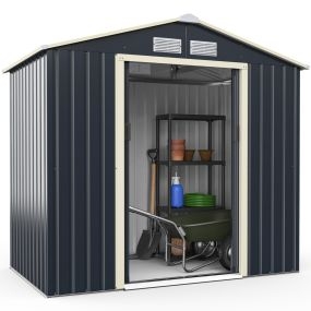 Caseta Jardín Exterior Cobertizo con 4 Respiraderos y Puertas Individuales Casita Organizador para Patio Granja 213 x 127 x 195 cm Gris