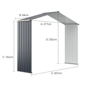 Extensión 277 cm de Caseta de Metal para Exterior Cobertizo con 4 Respiraderos Puertas Individuales Correderas Gris