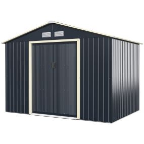Cobertizo de Metal de Exterior Caseta Jardin con 4 Respiraderos Puertas Individuales Correderas Organizador para Patio 277 x 191 x 202 cm