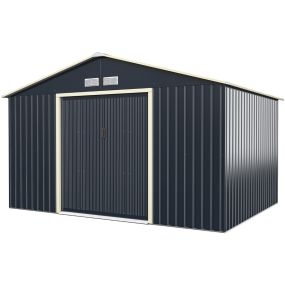 Caseta de Metal para Exterior Cobertizo con 4 Respiraderos Puertas Individuales Correderas Casita Organizador para Jardín 340 x 255 x 210 cm