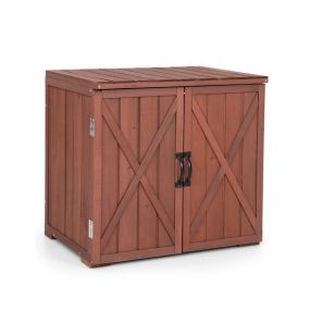 Armario de Almacenamiento de Madera Abeto para Jardín Organizador de Herramientas con Puertas Dobles Cobertizo de Patio 77x56x72 cm Marrón