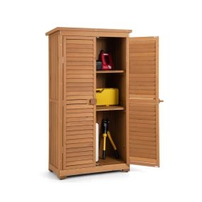 Cobertizo de Almacenamiento de Madera Gabinete de Herramientas de Jardín con 3 Estantes Desmontables Organizador Exterior 87 x 47 x 160 cm