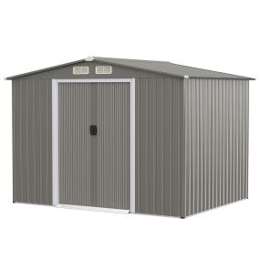 Cobertizo de Jardín de Almacenamiento con Cimientos 4 Persianas Puertas Dobles y Rampa para Herramientas 260 x 207 x 180 cm Gris Claro