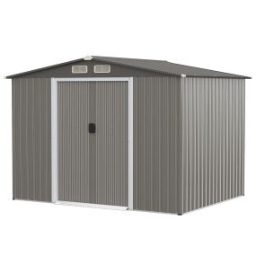 Cobertizo de Jardín de Almacenamiento con Cimientos 4 Persianas Puertas Dobles y Rampa para Herramientas 260 x 207 x 180 cm Gris Oscuro