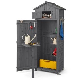 Cobertizo Jardín Armario de Almacenaje Exterior Puerta con Cerradura Plegable Ganchos Organizador de Herramientas 75 x 50 x 180,5 cm Gris