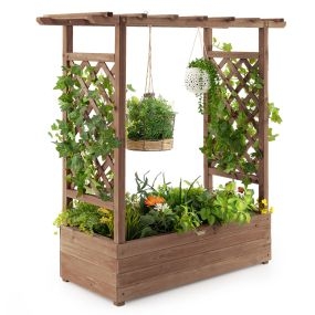 Jardinera Elevado con Enrejado Arqueado de Plantas Techo Colgante Macetero Orificios de Drenaje Contenedor Patio 100 x 44 x 113,5 cm Marrón