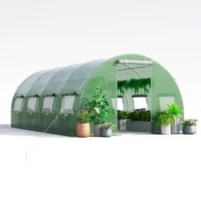 Invernadero túnel exterior 6 x 3 x 2 m verde con 10 ventanas y 2 puertas con cremallera