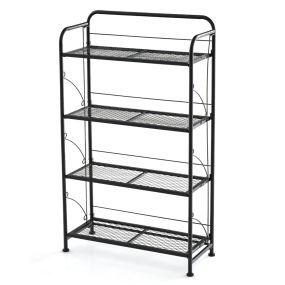 Estantería Plegable para Plantas de Metal de 4 Niveles Ajustable Soporte para Exhibición Interior Jardín Balcón 60 x 25 x 100 cm Negro