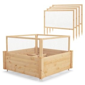 Cama de jardín elevada con valla protectora y rejilla de crecimiento 107 x 107 x 70 cm natural