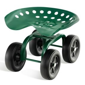 Carrito de jardín con asiento giratorio 360° y altura ajustable 47 x 31 x 28-40,5 cm verde