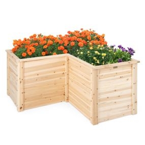 Macetero elevado para exteriores con base abierta en forma de L 120 x 120 x 62 cm natural