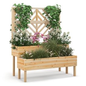 Macetero elevado con enrejado de 2 niveles 109 x 62 x 135 cm natural