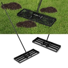 Rastrillo Nivelador de Césped 75 x 25 cm Herramienta de Césped Resistente con Mango Ergonómico para Suelo para Jardín Patio Granja-Negro