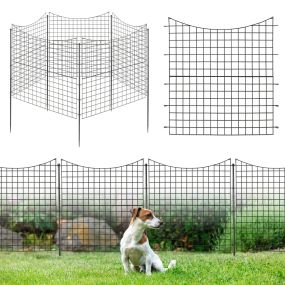 Vallas de Jardín Decorativa con 5 Paneles y 6 Estacas Barrera de Exterior para Mascotas con Recubrimiento en Polvo 87 X 98 cm Negro