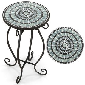 Mesa Auxiliar Mosaico Exterior Mesa Redonda con Tablero de Cerámica Soporte para Plantas para Balcón Patio Jardín 30 x 30 x 50 cm Turquesa