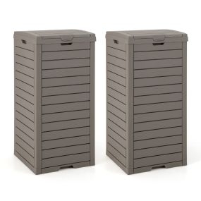 Juego de 2 Cubo de Basura Exterior de 118 L a Prueba de Agua con Bandeja Inferior Deslizable para Patio Terraza 40 x 40 x 86 cm Marrón Claro