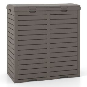Cubo de Basura Exterior 118L x 2 con Tapa Escalonada Doble Cubo Impermeable Bandeja de Goteo Asa para Jardín PatioTerraza Cocina Marrón