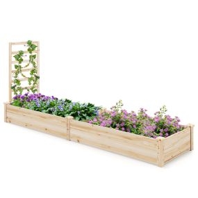 Cama de jardín elevada de madera con 2 maceteros y enrejado 235 x 63 x 102 cm natural