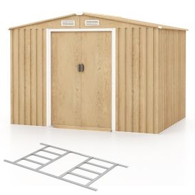 Cobertizo de Almacenamiento con Base de Fundación Casa de Herramientas de Metal Galvanizado para Patio Jardín 259 x 196 x 184 cm Marrón