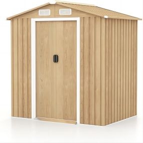 Cobertizo de Almacenamiento con Base de Fundación Casa de Herramientas de Metal Galvanizado para Patio Jardín 196 x 142 x 186 cm Marrón