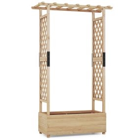 Jardinera Elevado de Madera con Enrejado de Arco Techo Colgante Macetero Orificio de Drenaje Contenedor para Patio