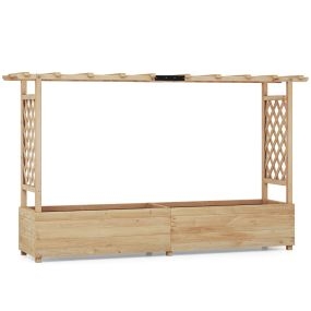Jardinera Elevado de Madera con Enrejado de Arco Techo Colgante Macetero Orificio de Drenaje Contenedor para Patio 200 x 114 cm Natural