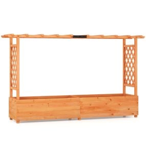 Jardinera Elevado de Madera con Enrejado de Arco Techo Colgante Macetero Orificio de Drenaje Contenedor para Patio 200 x 114 cm Naranja