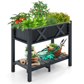 Cama de jardín elevada con patas y drenaje 86 x 45 x 73 cm negro