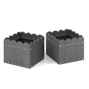 Paquete de 2 jardineras cuadradas de HDPE resistentes a la intemperie con drenaje 32 x 30 x 25 cm gris