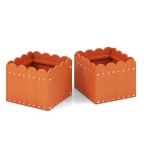 Paquete de 2 jardineras cuadradas de HDPE resistentes a la intemperie con drenaje 32 x 30 x 25 cm naranja
