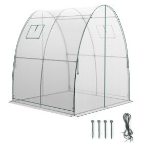 Invernadero Portátil para Exteriores con 2 Puertas de Cremallera 2 Ventanas de Enrollable y Bolsas Laterales 181 x 181 x 200 cm Blanco