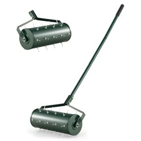 Herramienta de Césped con Aireador Rodante de 44 cm Resistente Mango Desmontable de 128 cm y Púas para Jardín Patio Fácil de Montar Verde
