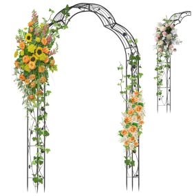 Enrejado de arco de jardín de metal negro 150 x 40,5 x 251,5 cm para plantas trepadoras