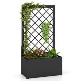 Cama de jardín elevada de metal negro con enrejado de 112 cm para plantas trepadoras, verduras y flores