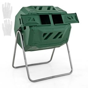 Contenedor de Compost Tambor de Compostaje de Doble Cámara de 160 L con 2 Puertas Correderas Resistente para Desechos de Jardín Verde
