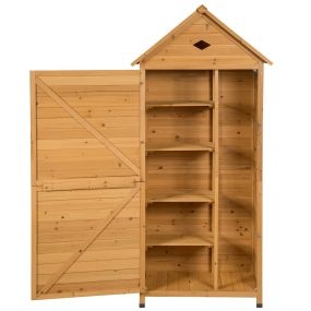 Caseta Jardín Exterior de Madera con 5 Estantes y 2 Puertas con Cerradura con Techo Impermeable para Jardín Balcón 70 x 45 x 160 cm Natural
